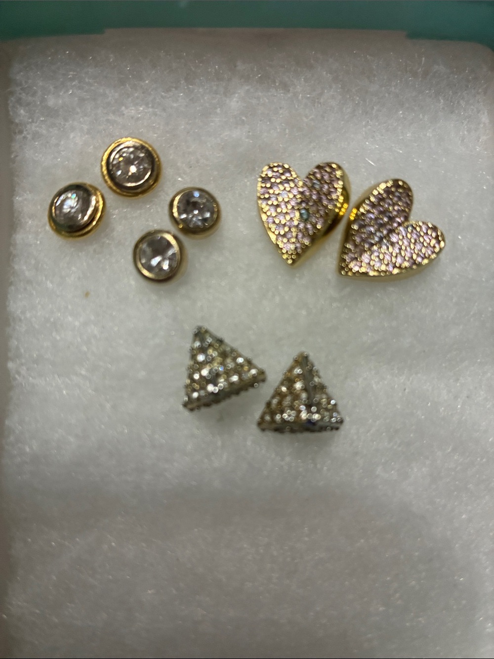 Gold Heart and Crystal Stud Earring Set - Women's Jewelry
